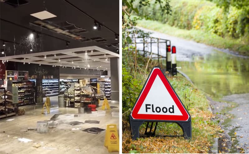Footage shows dramatic shop roof collapse and flooding in Tralee