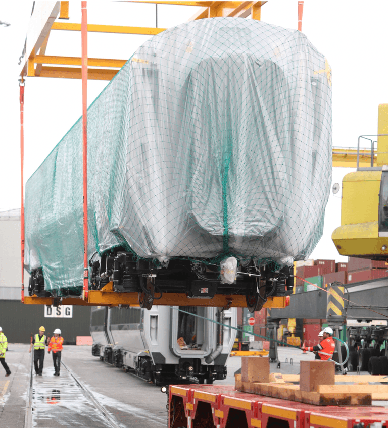 New Irish rail carriages arrive into Dublin Port from South Korea New Irish rail carriages arrive into Dublin Port from South Korea