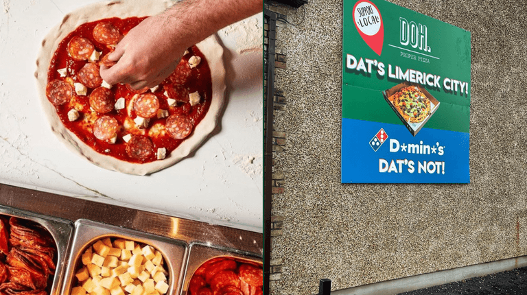 Limerick pizzeria pokes fun at global chain neighbour to remind locals to shop small Limerick pizzeria pokes fun at global chain neighbour to remind locals to shop small