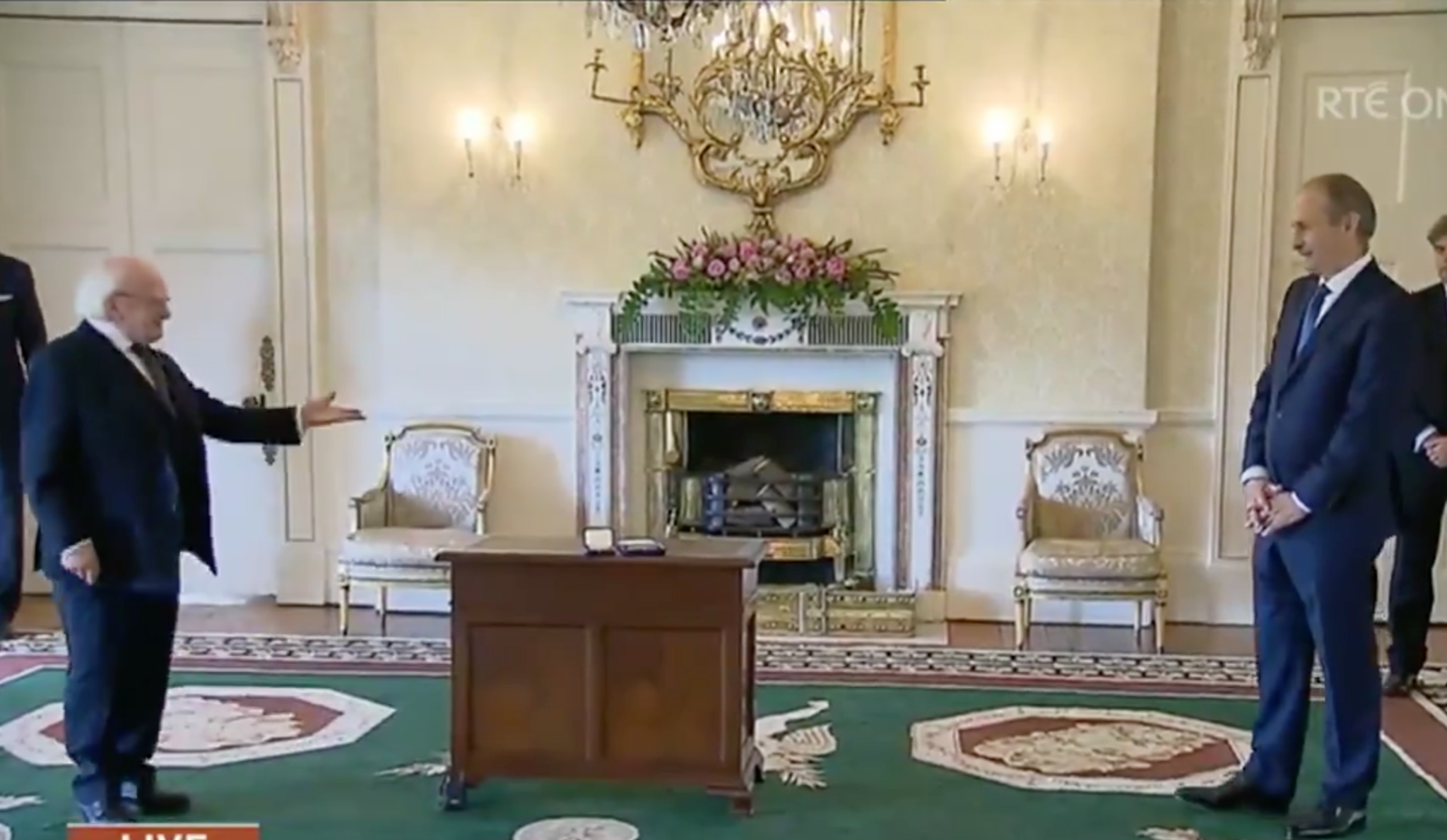 WATCH: President Higgins hands Micheal Martin with the seal of office