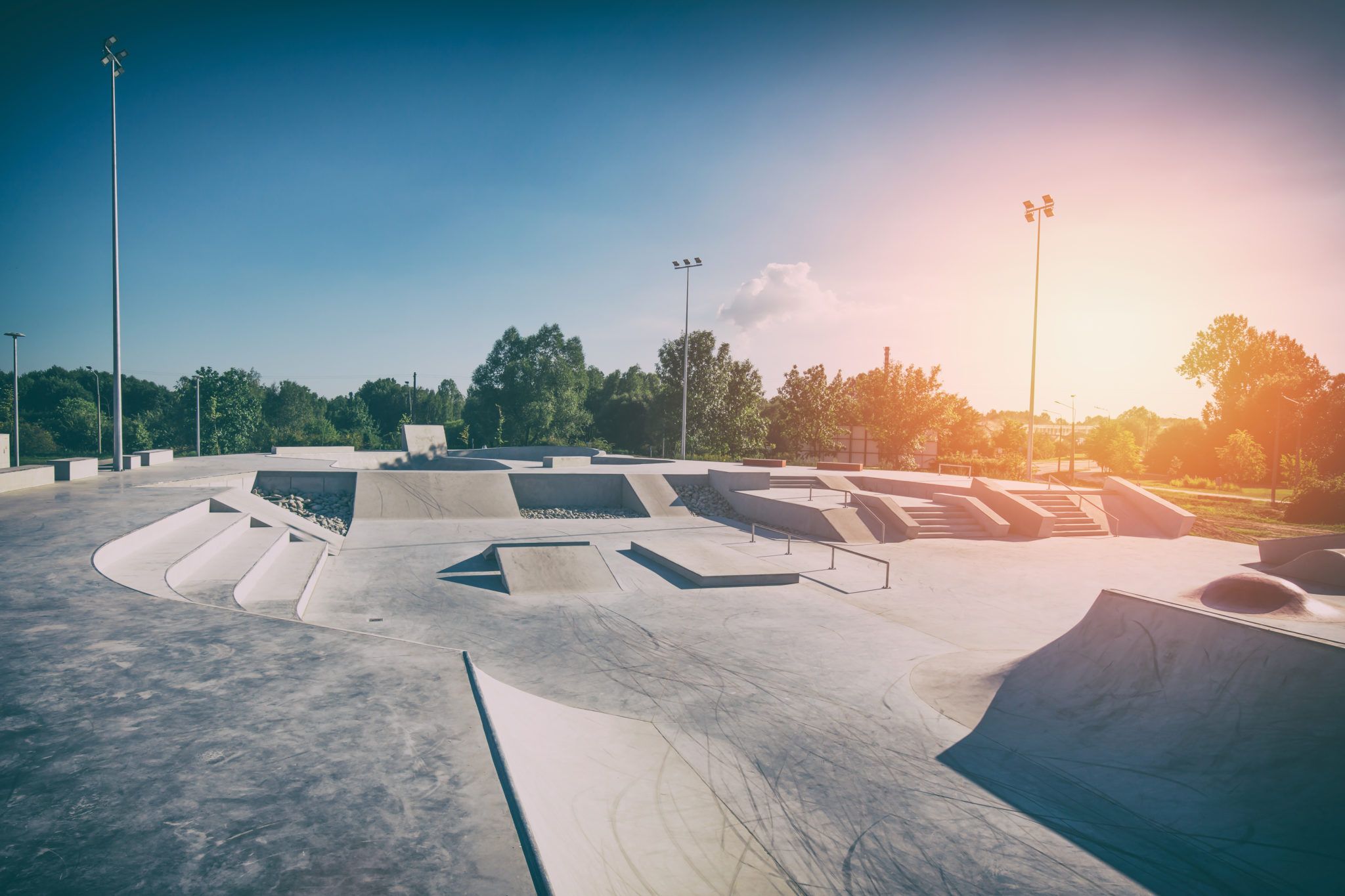 a skatepark surrounded by trees