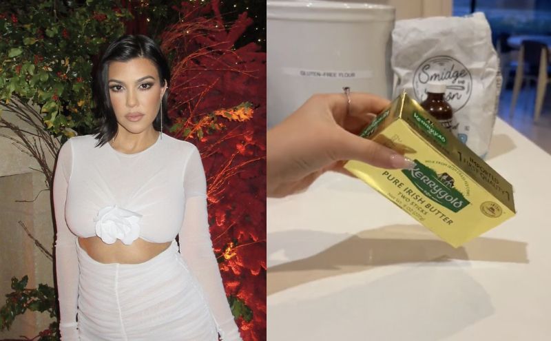 side by side images of kourtney kardashian and a stick of kerrygold butter