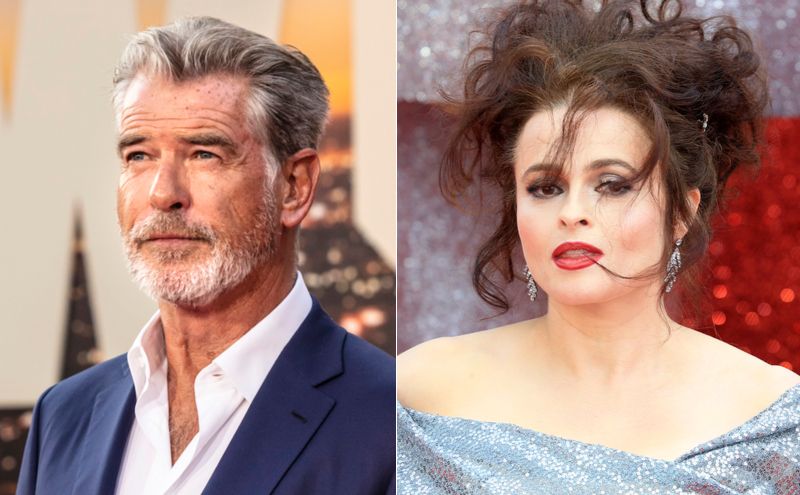 side by side images of Pierce Brosnan and Helena Bonham Carter
