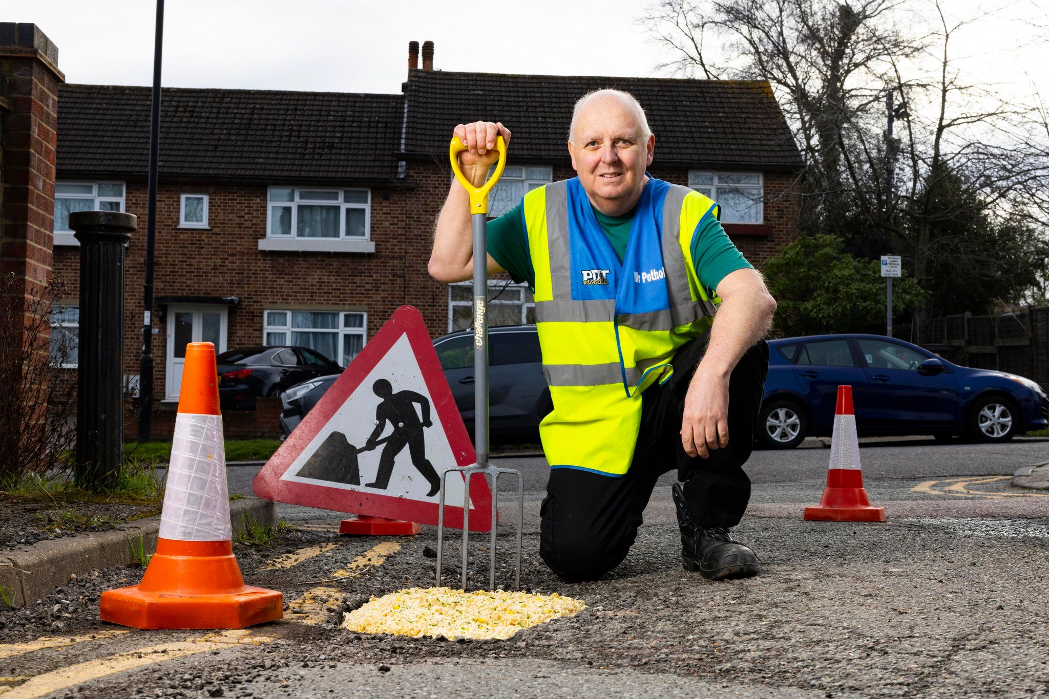 UK man fills potholes with pot noodles to highlight the state of the roads there