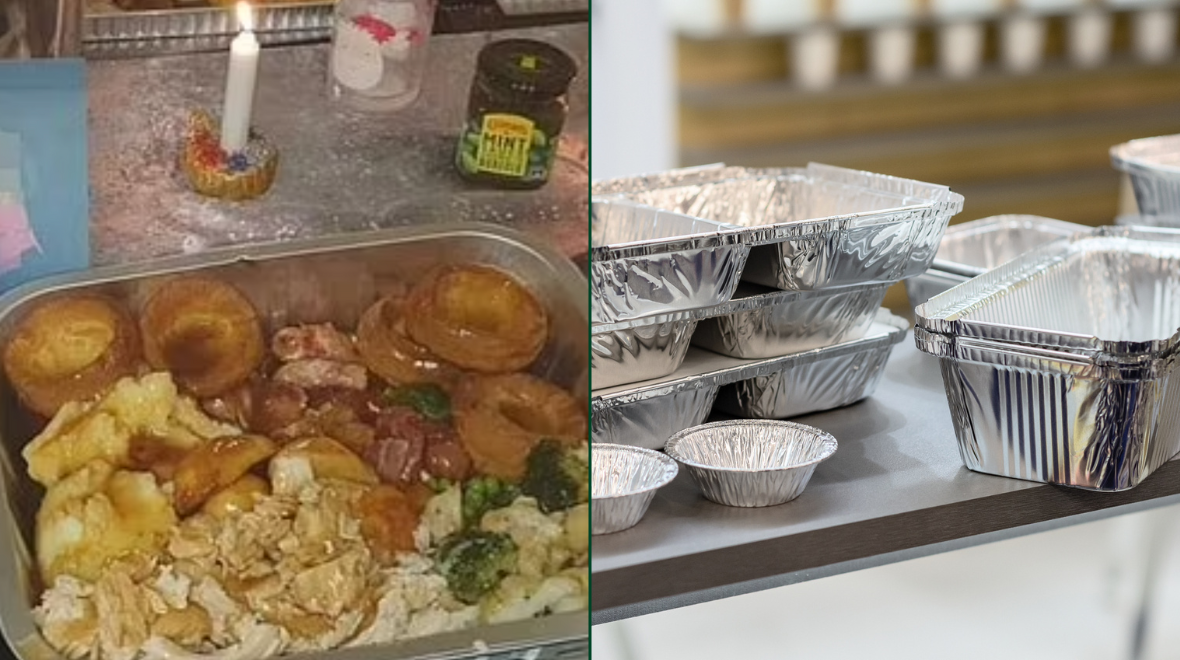 Man divides opinion on internet for serving Christmas dinner in foil trays
